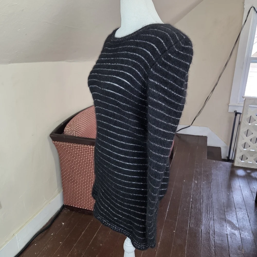 Isabel Marant Angora Blend Striped Longline Sweater Tunic Black Silver Size 3 - Picture 3 of 10